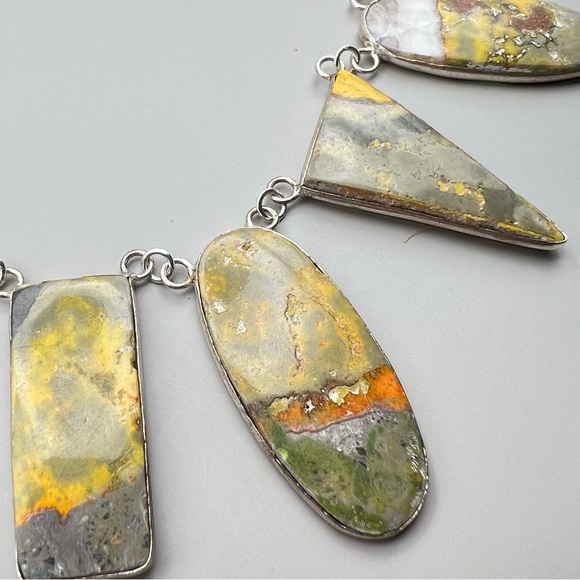 New Bumblebee Jasper Multi Stone Cluster Silver Overlay Necklace - Picture 10 of 12